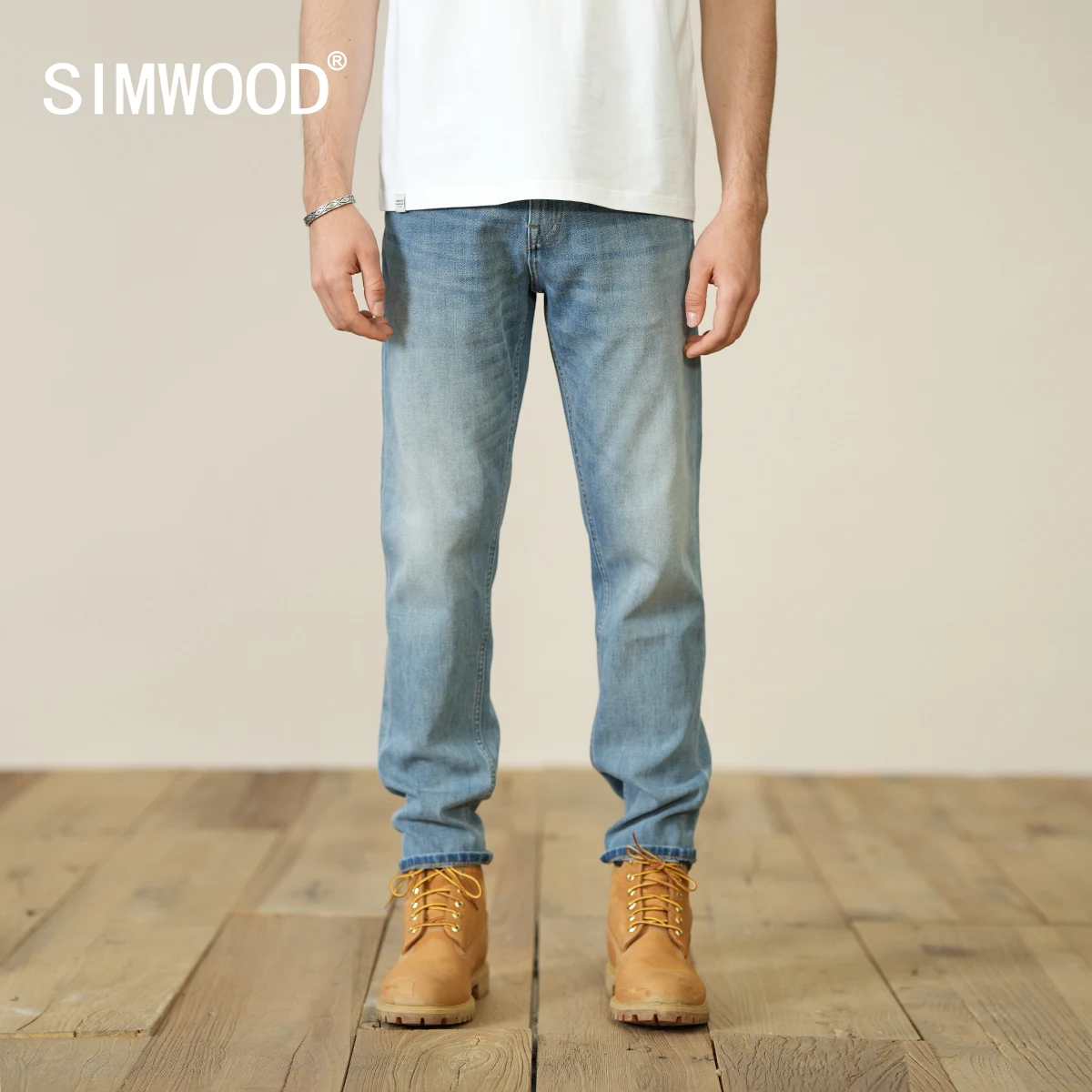 SIMWOOD 2022  Autumn New Free Cross® Elastic Jeans Men Comfortable Tapered Ankle-Length Denim Trousers SL230227