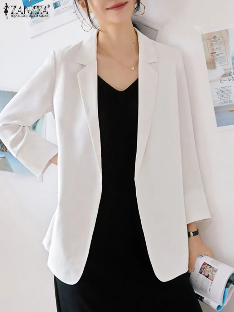 

Элегантная куртка ZANZEA с отложным воротником, Женский блейзер, осень 2023, офисное пальто с длинным рукавом, модный однотонный простой Блейзер, Корейская Ретро верхняя одежда