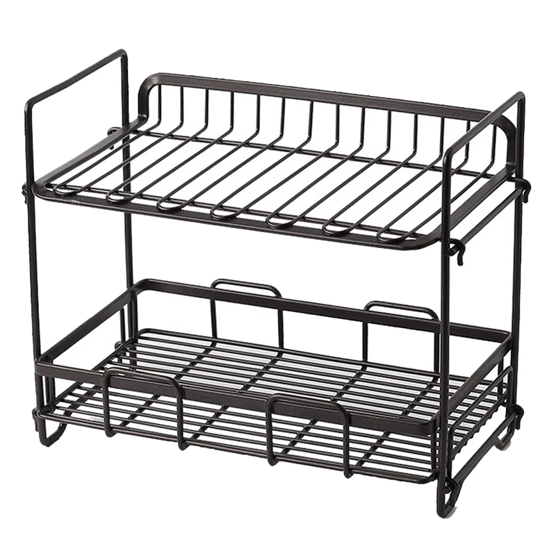 

Storage Organiser Kitchen Wrought Iron Shelf,Double Layer Seasoning Storage Rack Desktop Bathroom Storage Shelf