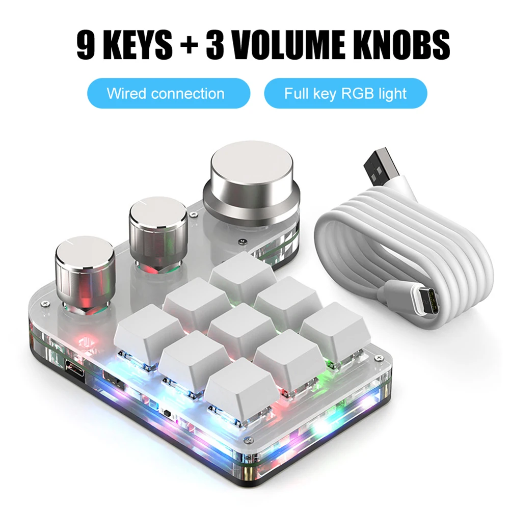 

Клавиатура Механическая с красным переключателем, «сделай сам», 9 клавиш, 3 ручки громкости, RGB, многофункциональная паста для копирования кл...