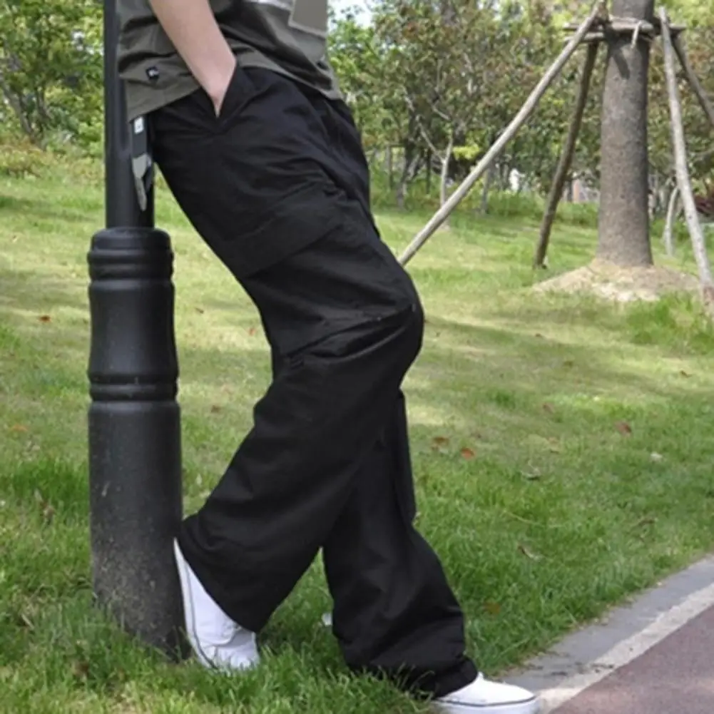 Осенние стильные свободные прямые брюки, мужские мешковатые брюки с несколькими карманами для улицы