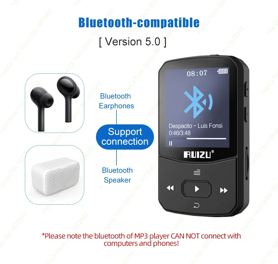 Спортивный MP3-плеер RUIZU X52 с Bluetooth зажимом 8 ГБ 16 мини-музыкальный видеоплеер