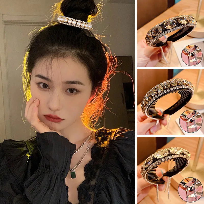 

Rhinestone Tassel Ponytail Hair Claws women Elegant Luxury Hair Clip Headband Barrettes Sweet Meatball Hair Clips Party Jewelry