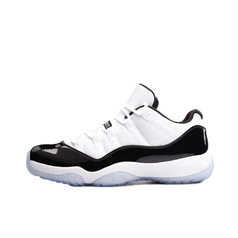 Дышащие нескользящие износостойкие баскетбольные кроссовки в стиле ретро Nike Air Jordan 11 с низким вырезом для мужчин и женщин, черные и белые с пряжкой Kang