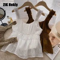 zik hekiy women white short pleated camisole women 2022 summer new solid color all match thin outer wear camisole top