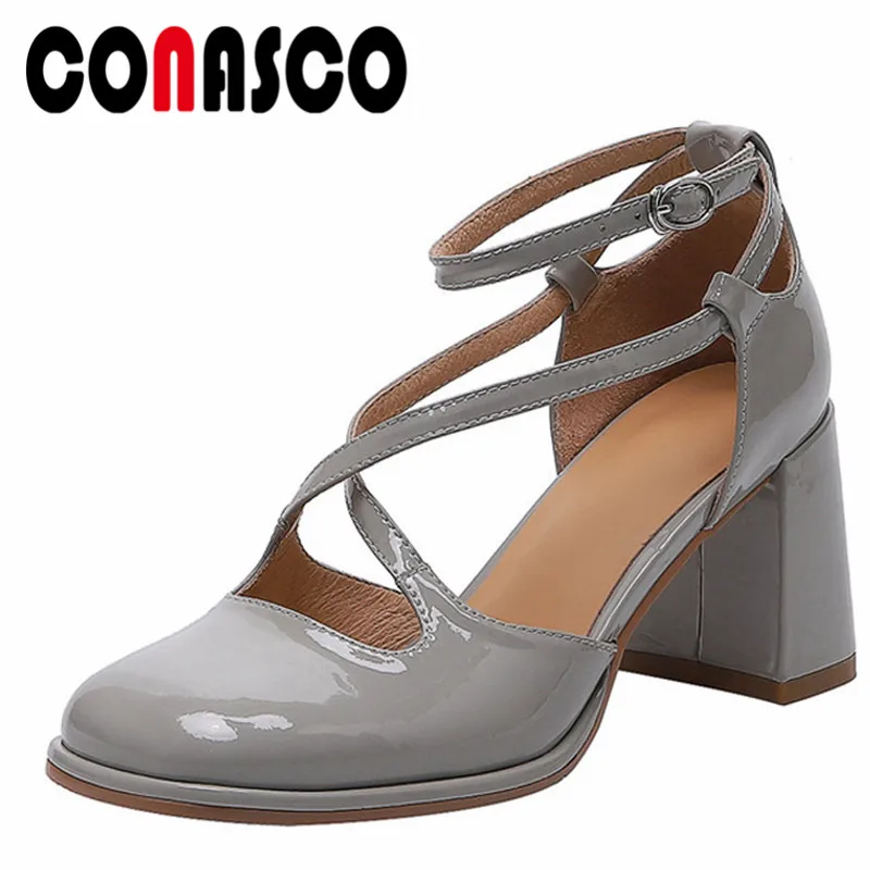 

CONASCO Elegant Cross-Tied Women Pumps Patent Leather High Heels Party Wedding Shoes Woman Spring Summer New Fashion Prom Shoes
