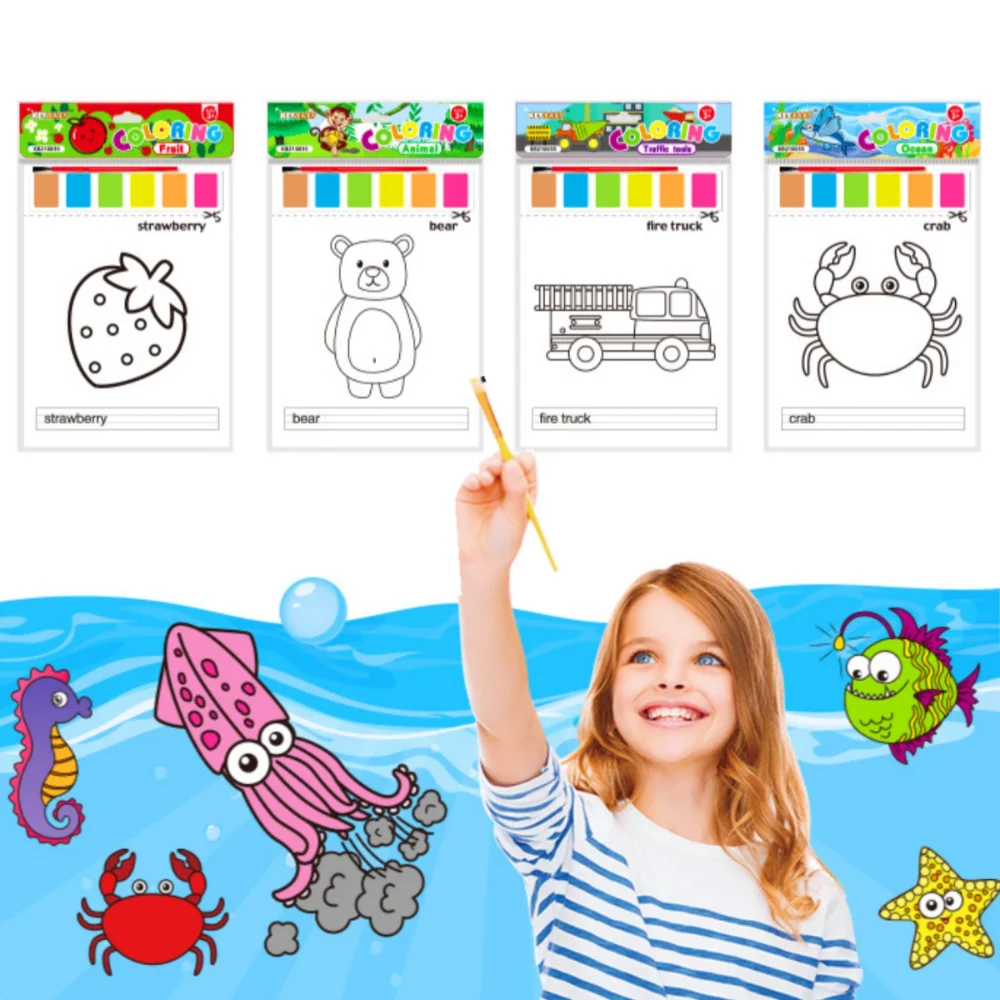 

8 Sheets Portable Children Watercolor Painting Book Kids Gouache Graffiti Picture Paint With Water Coloring Drawing Toys Gifts