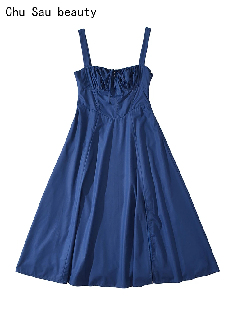 

Chu Sau beauty 2023 женское летнее модное французское винтажное платье миди с квадратным вырезом и разрезом пикантное облегающее платье с открытой спиной