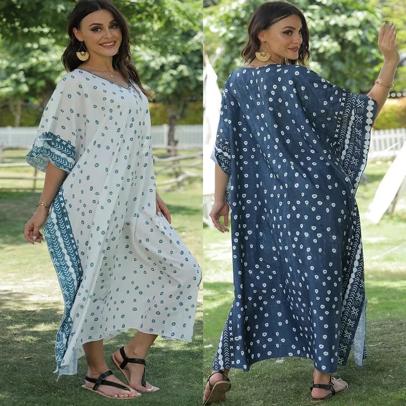 Длинное платье свободного покроя с v-образным вырезом повседневное бикини