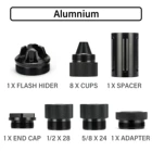 Модульный фильтр для очистки растворителя 1,58 дюйма OD 10 дюймов L 7075, алюминий 12-28 + 58-24, комплект 1,375x24 MST с передней заглушкой для вспышки