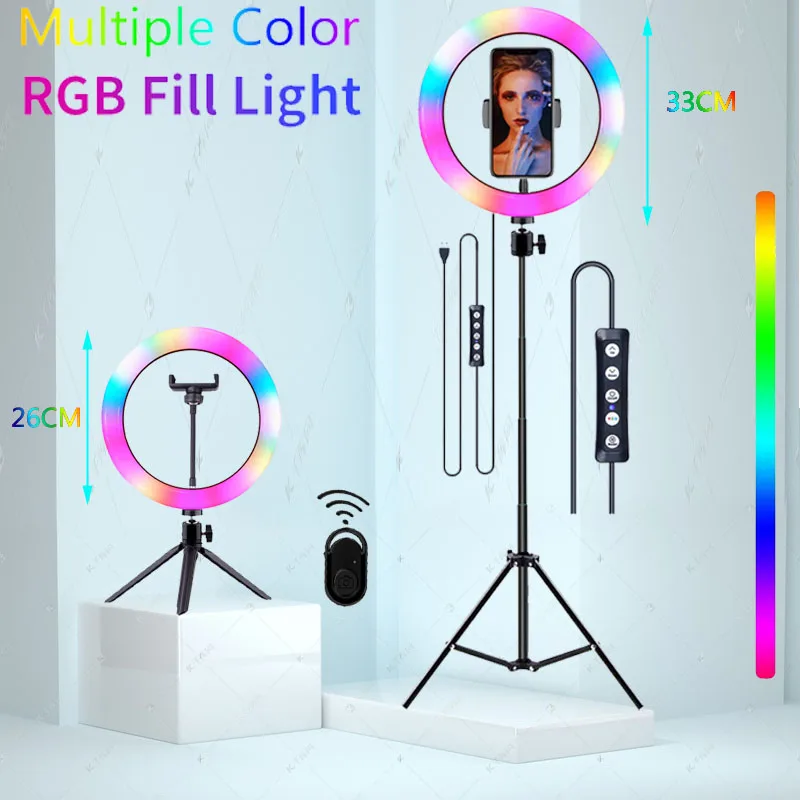 

Video Lights RGB Selfie LED Ring Light Dimmable Ring Lamp With Stand Tripods Rim Of Light For TIKTOK Youtube Makeup ringlight