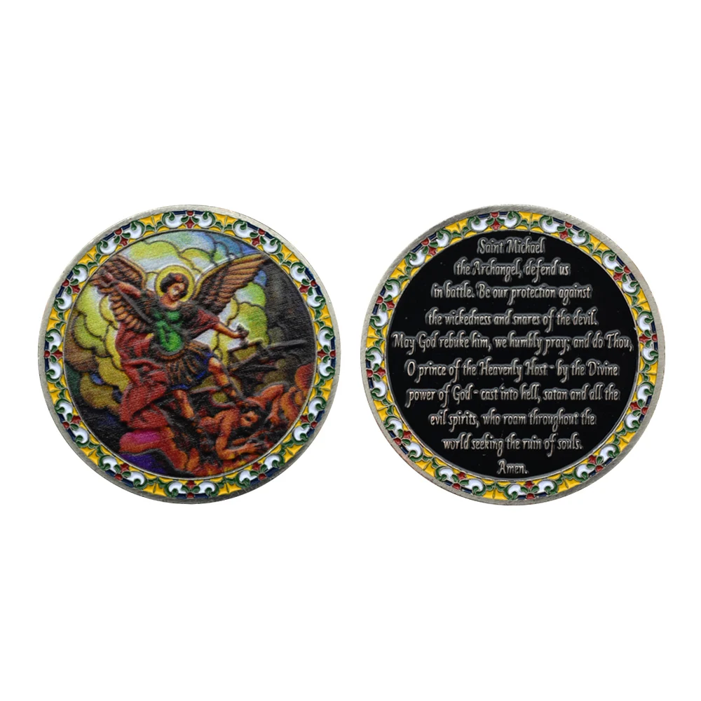 

Antique St Michael Commemorative Coins Raphael Sancy Oil Painting Coins Angel Metal Paint Crafts Home Decor Collectible Gifts