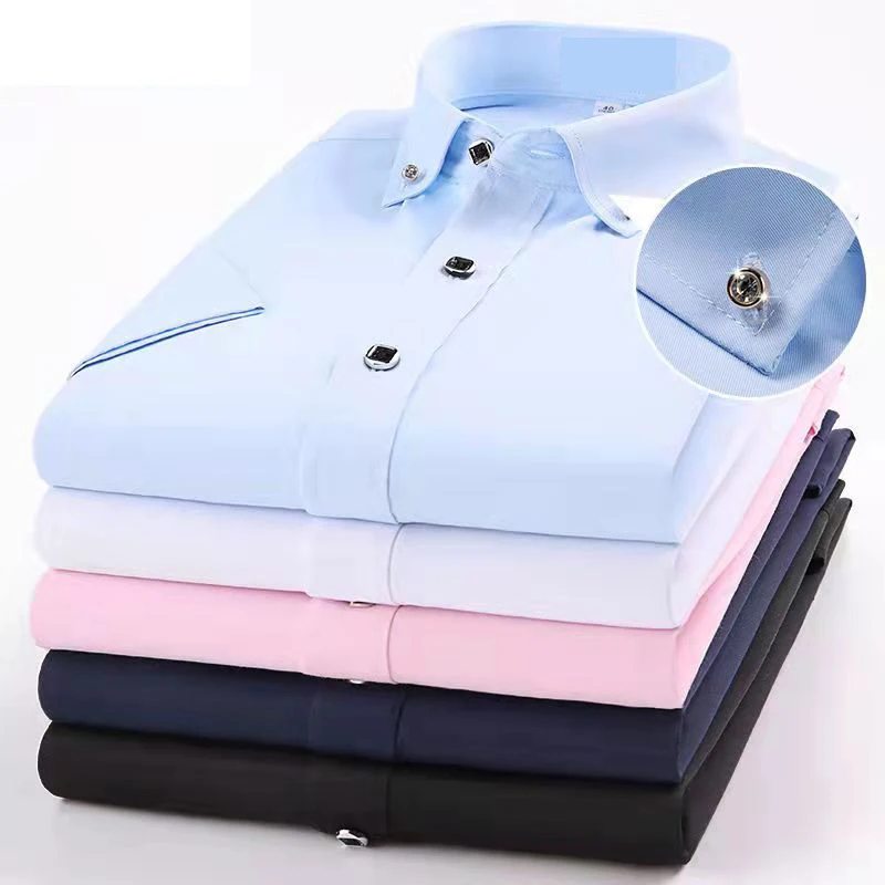 

new summer shirts men's exquisite diamond button solid color short-sleeved shirts men's lapel half-sleeve business clothes