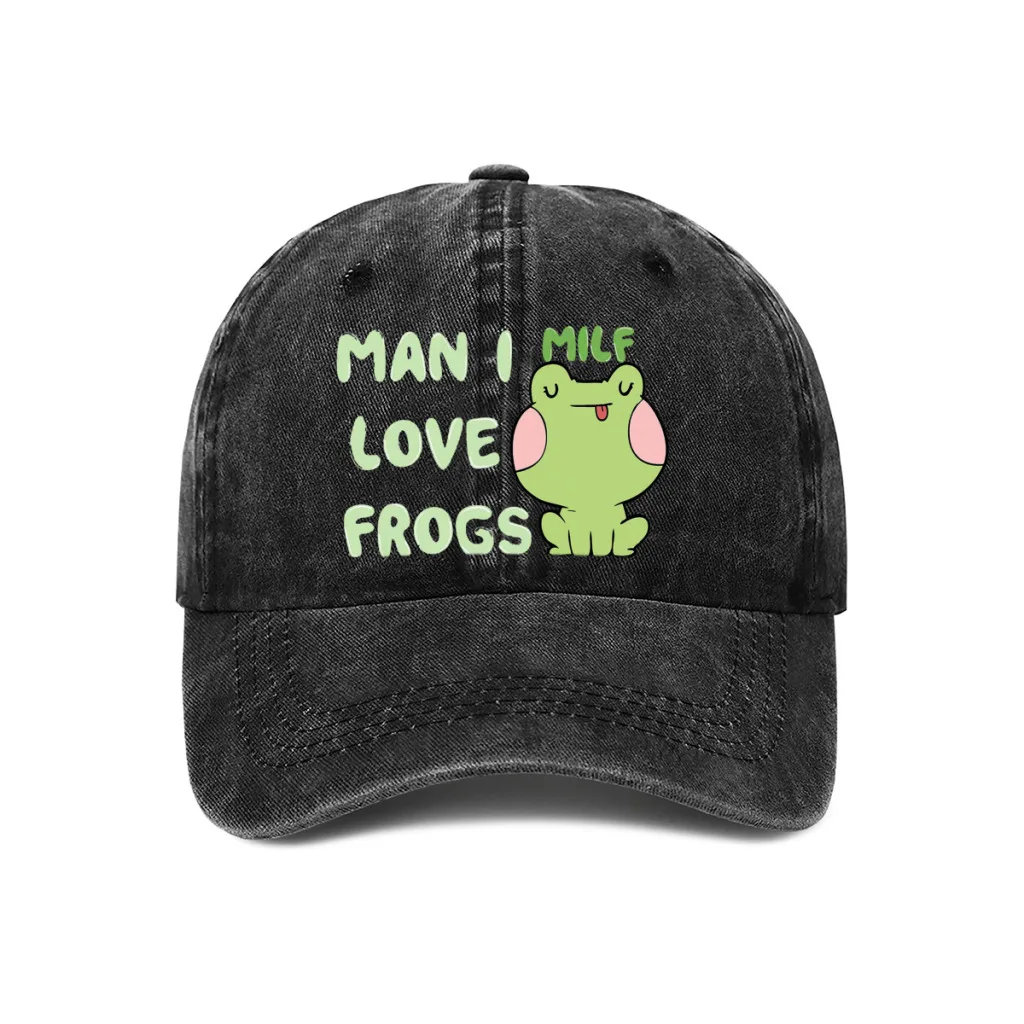 

Washed Men's Baseball Cap Man I Love Lovely Frogs Trucker Snapback Caps Dad Hat Golf Hats