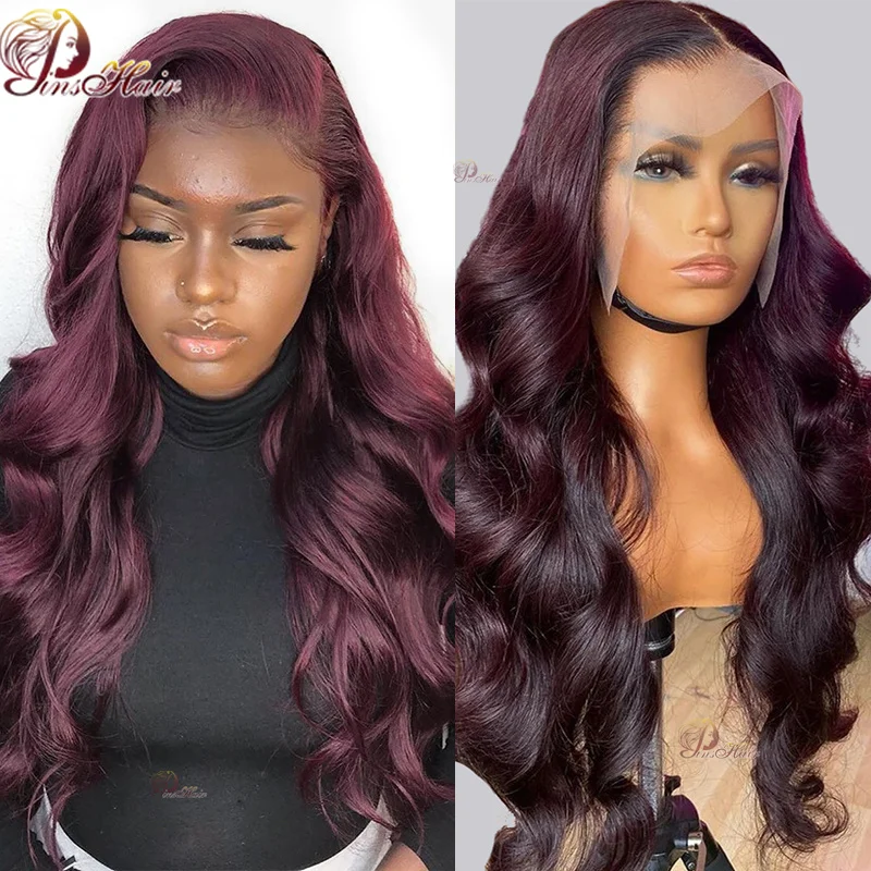 Colored Red Burgundy Lace Front Human Hair Wigs 13x4 99J Body Wave Transparent Lace Frontal Wig Silky Soft Pre-Pluck Remy Hair