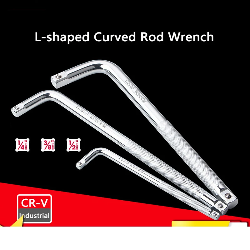 

Extension L-Type Shaped Double End Non-Slip Socktet Bent Bar 6" 10" 14" 1/2 1/4 3/8 Head Wrench CR-V Curved Rod Spanner
