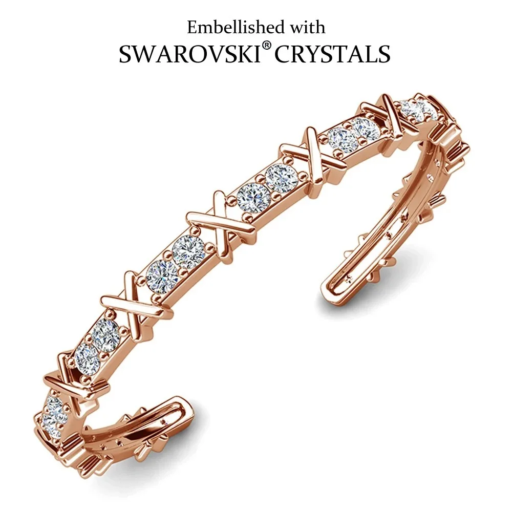 Фото Браслет-манжета с кристаллами Swarovski в форме буквы X, модный браслет для женщин и мужчин, белый, многослойный, для вечеринок и повседневной носки, очаровательное украшение №1