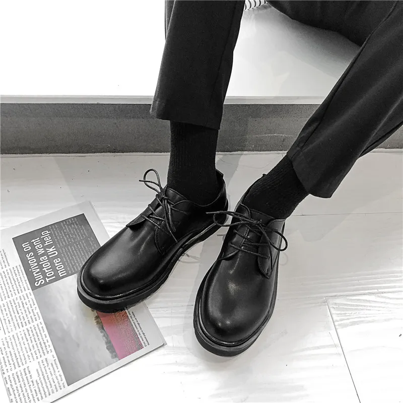 

Youth Casual Leather Shoes Men's Korean Style Trendy Business Formal Wear Height Increasing Insole British Black Autumn Men's Br
