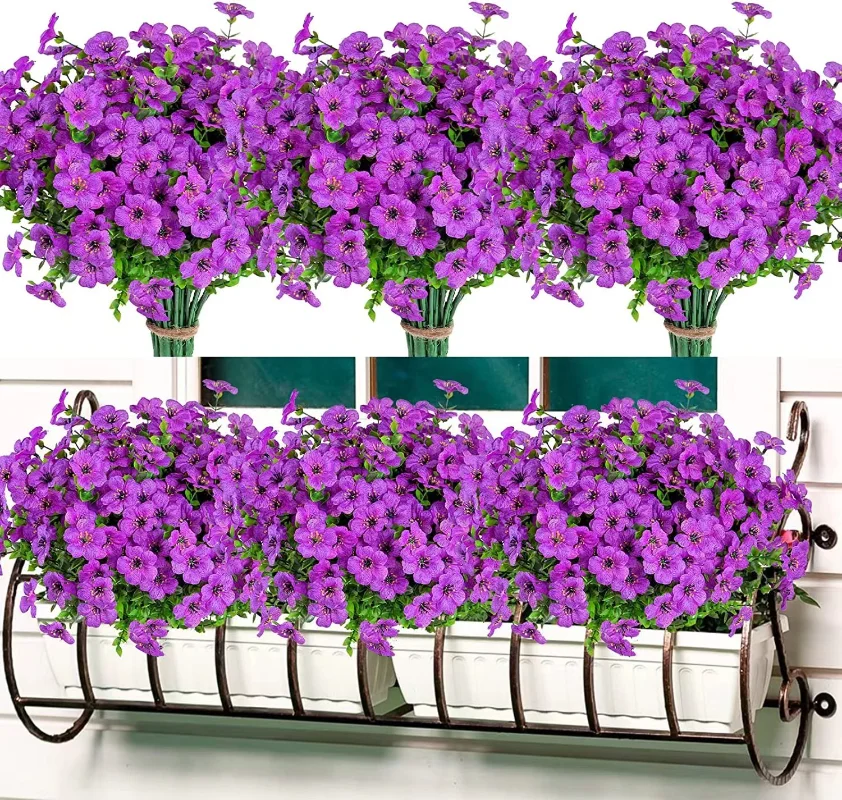 

1PC 14.5inch Lifelike Violet Artificial Flowers for Outdoor Decor UV Resistant Fake Plants Outside Porch Wedding Decoration