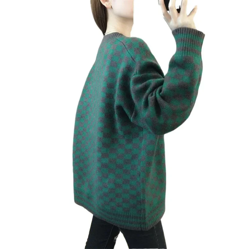 Женский кардиган в клетку осенняя коллекция 2024 модная свободная вязаная куртка