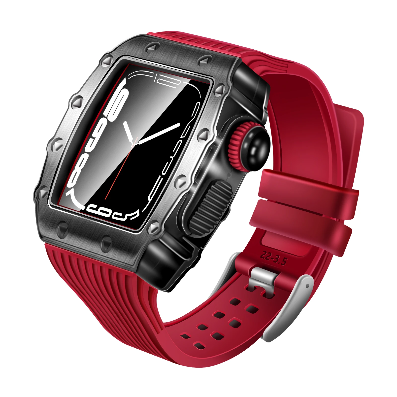 Price Correa deportiva de goma de 45mm para Apple watch Series 7 SE 6 5, carcasa de Metal para iWatch inteligente de 44mm y 41mm, conjunto de correa de acero inoxidable + herramientas
