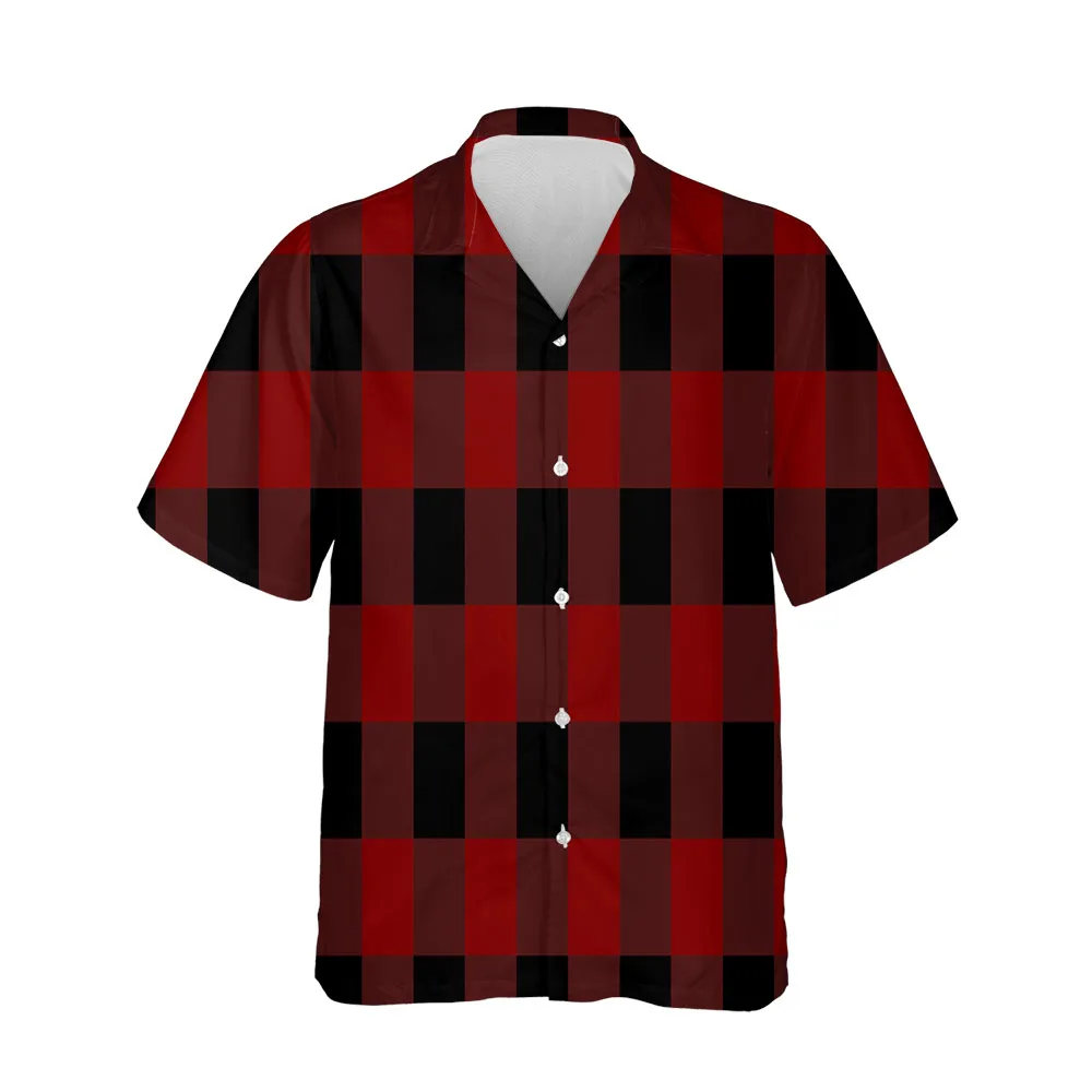 Jumeast New 3D Men's Clothing Casual Plaid Shirts For Men Casual Mens Hawaiian Shirt Short Sleeve Oversized Breathable Blouses