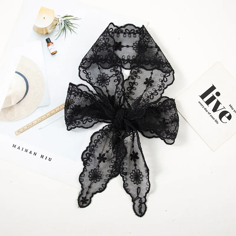 

8.5x124CM Pashmina Knit Head Scarf Embroidered Linear Wrap Shawl Transparent Lace Floral Bandana Long Scarves Women Foulard