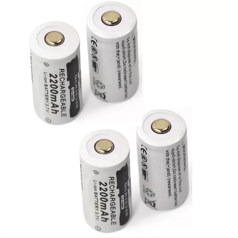

NEW2023 4pcs 2200mAH 3.7V CR123A 123A 16340 Rechargeable Li-ion Battery For Flashlight