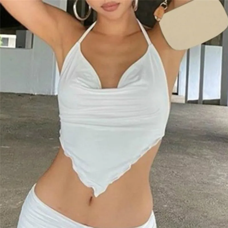 

2022 Fashion Trend Women Sexy Crop Top Basic Sleeveless Backless Solid Color Camisole Tank Bandage Stylish Ladies Party Sun Tops