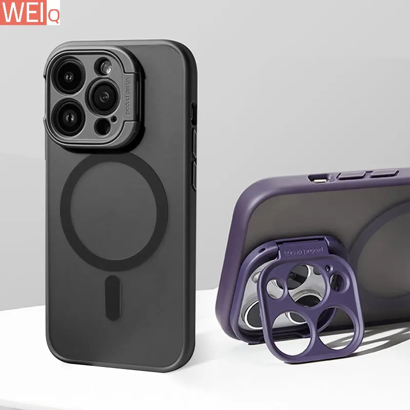 

Прозрачный матовый телефонный чехол для iPhone 14 13 Pro Max, подставка-кронштейн Magsafe, Беспроводная зарядка, Магнитный чехол для мобильного телефона, Funda