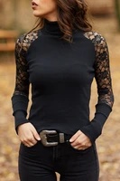 woman tshirts lace mesh tops long sleeves tees sexy casual fashion clothes solid t shirt autumn blusas mujer de moda 2022 ropa