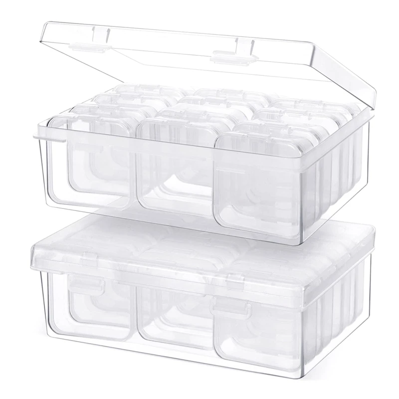 

24Pc Small Bead Organizer Plastic Storage Organizer Containers Clear Storage Case With 2Pc Hinged Lid Craft Cases