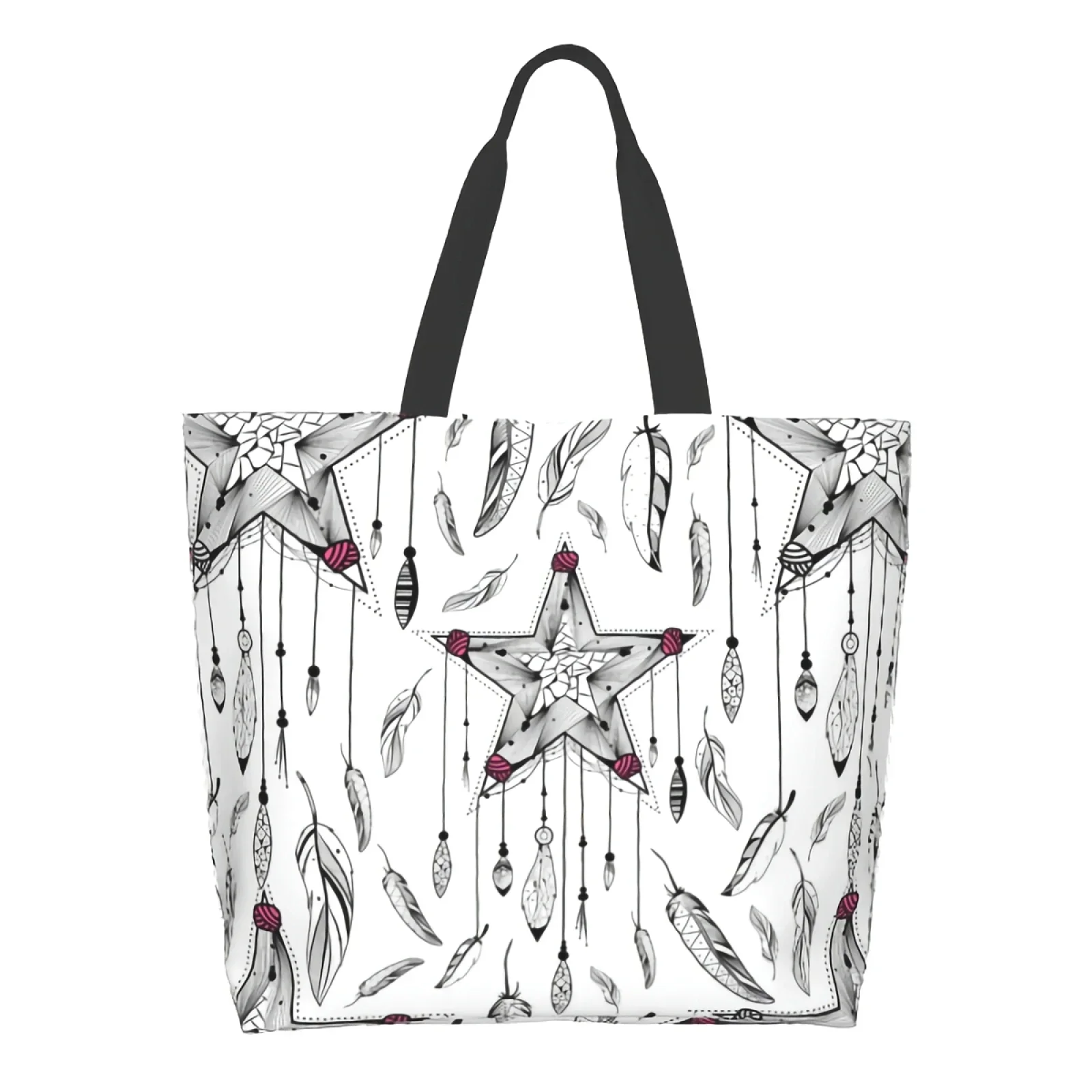 

Dream Catcher Extra Large Grocery Bag Star and Feathers Boho Style Reusable Tote Bag Shopping Travel Storage Tote