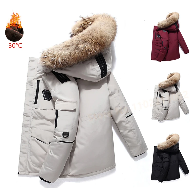 Men's Hooded Down Jacket -30 Degrees Winter Thicken 90% White Duck Coat Male Warm Outerwear Men Solid Windbreak Feather Overcoat