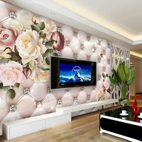 european style retro flower pattern diamond soft package tv background wall 3d papel de parede fresco tapety sticker home d%c3%a9cor