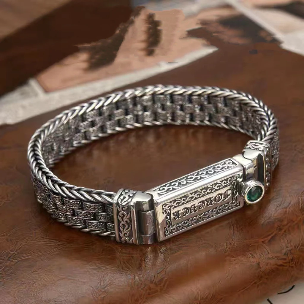 

Fashion jewelry rattan grass pattern woven bracelet for men retro accessory personalized domineering green stone men's chain