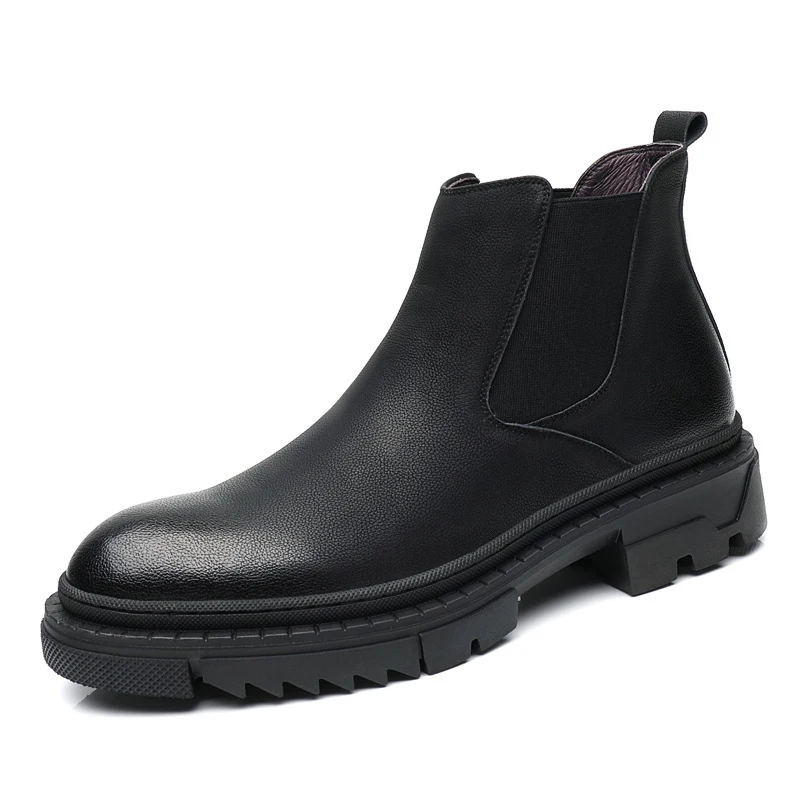 

Thick Soled Men Boots Fashion Genuine Leather Chelsea Boots Waterproof Winter Men Shoes Black