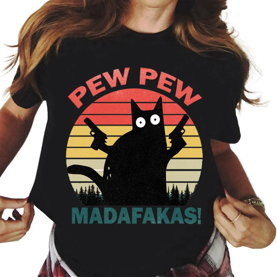 

Men's Tshirt Pew Madafakas print Cute Black Cats Shirt Mens Short Sleeve T-Shirt For male Casual Tops