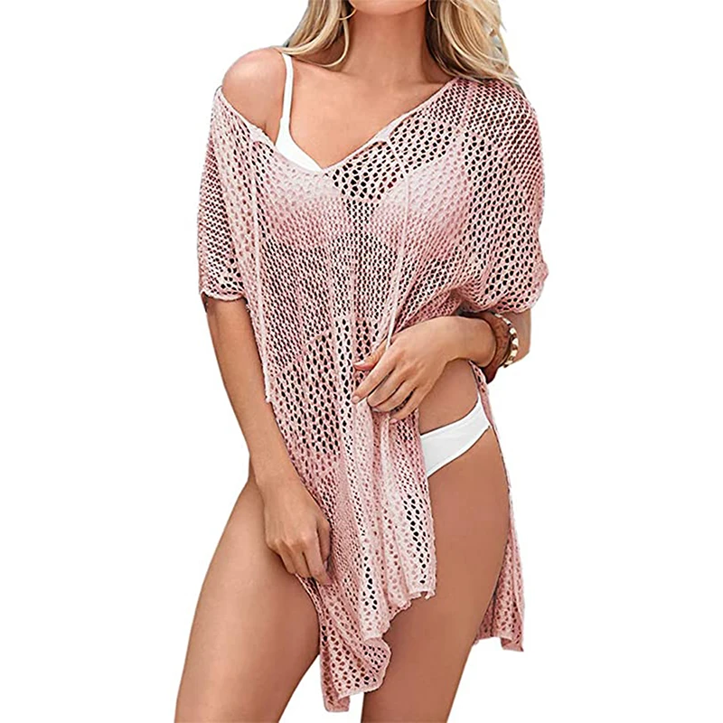 Новое поступление женское летнее бикини-накидка однотонное короткое свободное