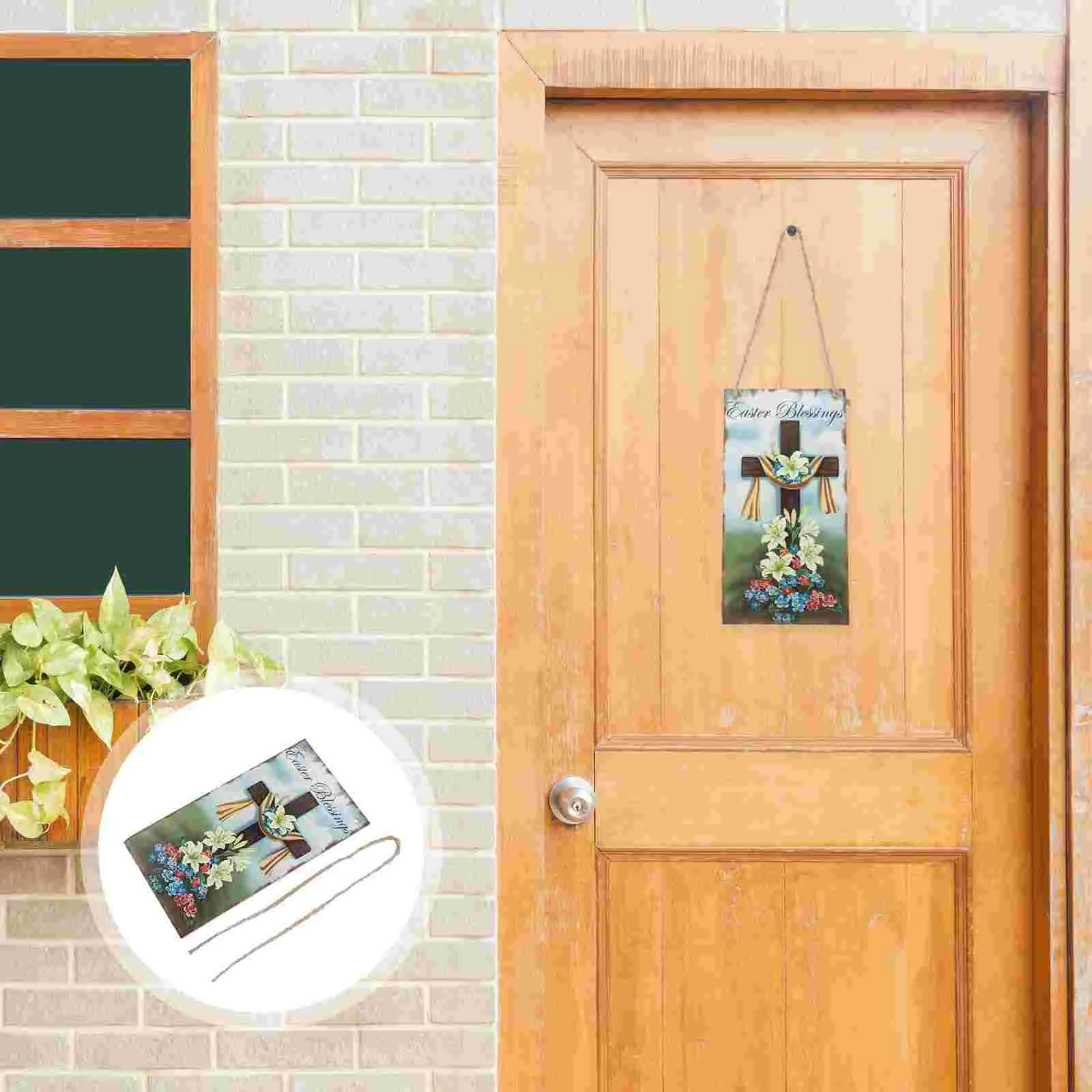 

Hanging Sign Blessings Board with Rope Front Door Wall Flower Door Decor Plaque Board Sign Wall Hanging Ornament