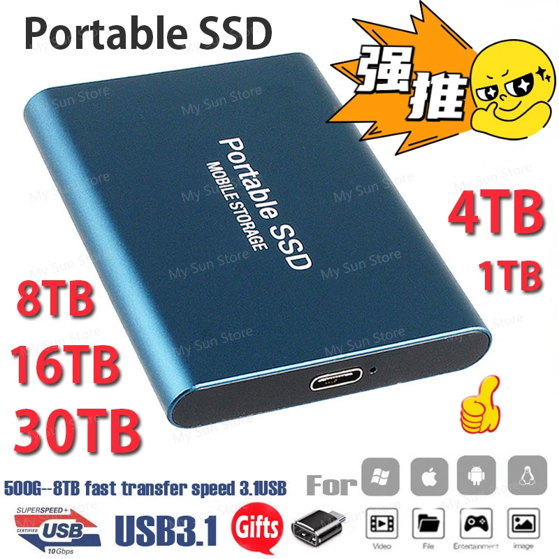 

64TB Original 1TB Portable External Ssd USB 3.0 High-speed Mobile Solid State Drive 2TB External Hard Drive for PC Mac Desktop