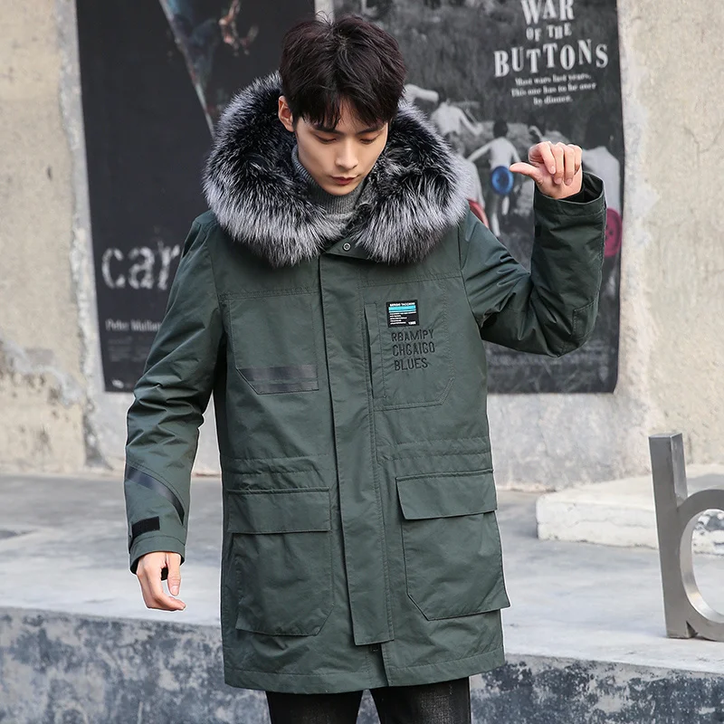 

Парка мужская зимняя с капюшоном, из натурального меха кролика, с капюшоном