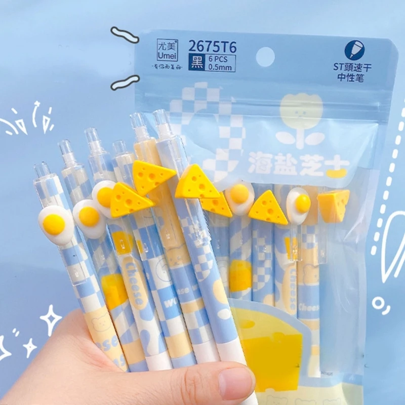 

6 Pieces Gel Ink Pen Retractable Neutral Pen 0.5mm Sea Salt Cheese Signature Pen