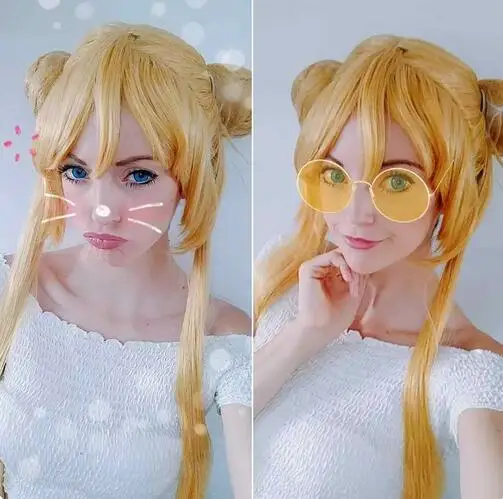 Косплей-парик Harajuku Сейлор Мун Tsukino Usagi два хвоста булочки челка длинный блонд