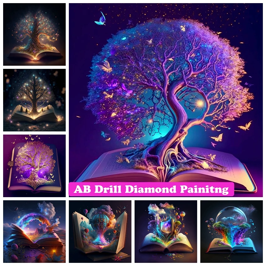 

Fantasy Tree Magic Book AB Diamond Painting Cross Stitch 5D DIY Diamond Embroidery Art Mosaic Rhinestones Picture Home Decor