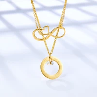 asonsteel gold color stainless steel round ring with double beads heart shape accessory multi layer necklace for women chokers