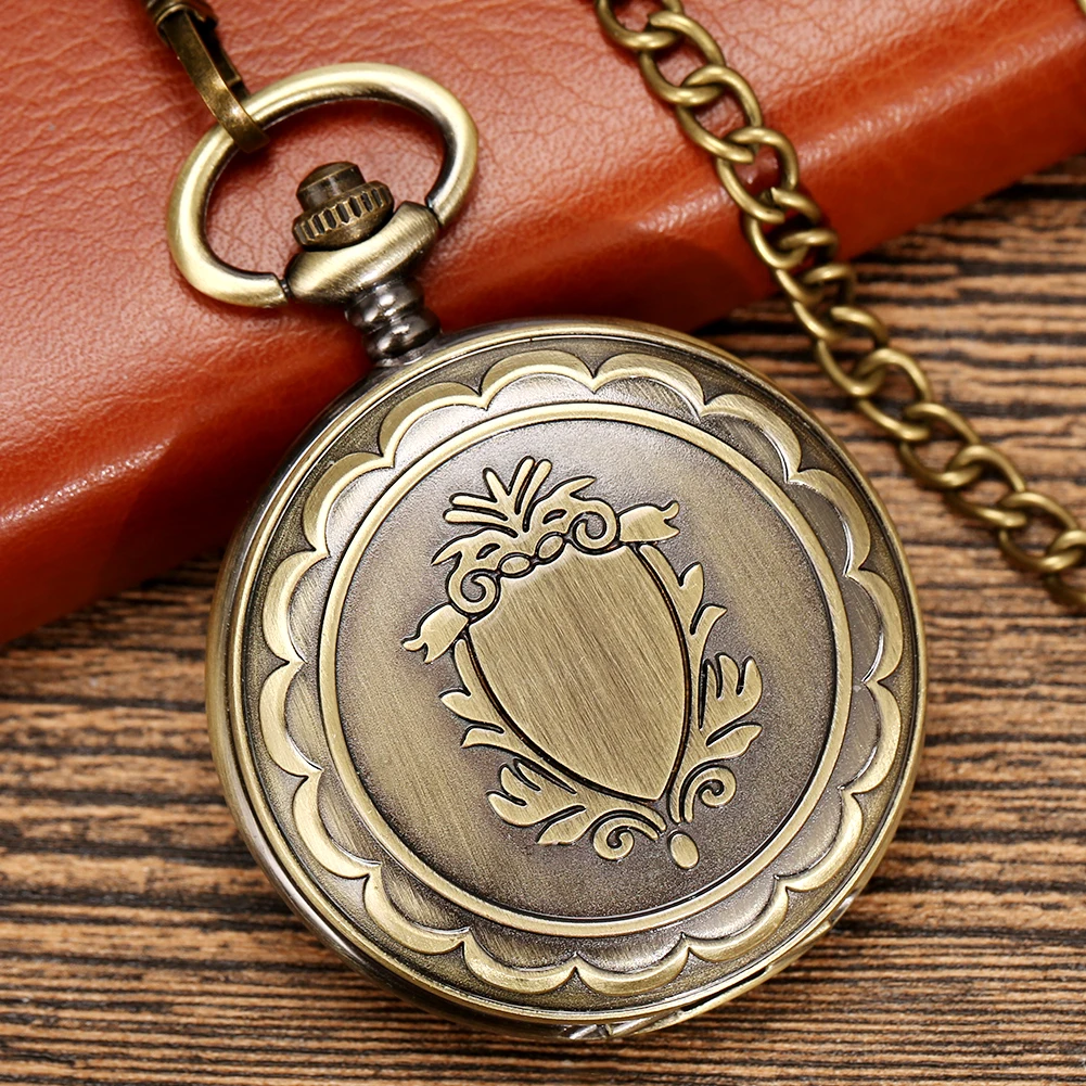 Bronze Double Cover Steampunk Train Display Manual Mechanical Pocket Watch Roman Numerals Dial Vintage Exquisite Pocket Clock