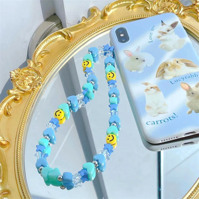 Colorful Stars Smiley Key Chain Ladies Fashion Cute Romantic Vintage Cool Keychain Charm Korea 90s Aesthetic Bag Phone Chain New