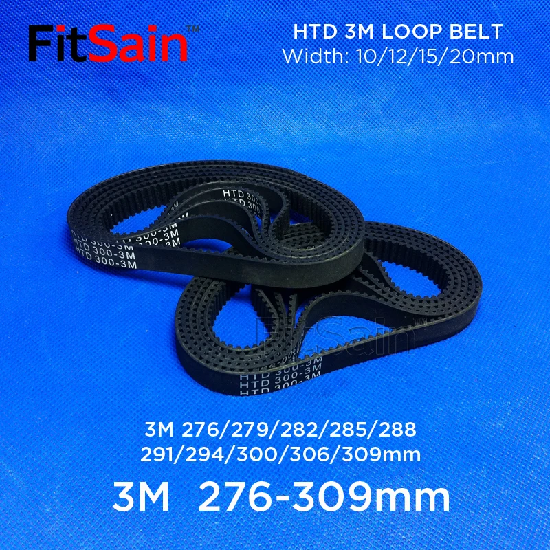 FitSain-HTD 3M Timing Belt 276/279/282/285/288/291/294/300/306/309 Rubbe Toothed Belt Closed Loop Synchronous Belt pitch 3mm