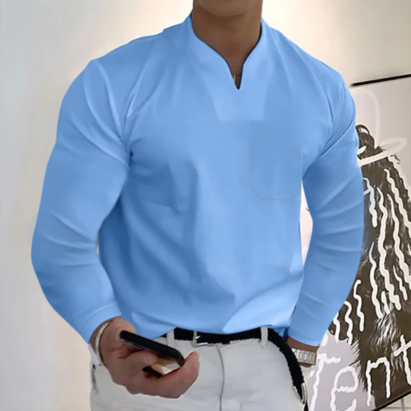 

Long Sleeve T-shirts Loose Fit V Neck Tee Shirts Casual Men Shirts Streetwear Top Fashion Leisure Camisa Masculina Autumn Winter